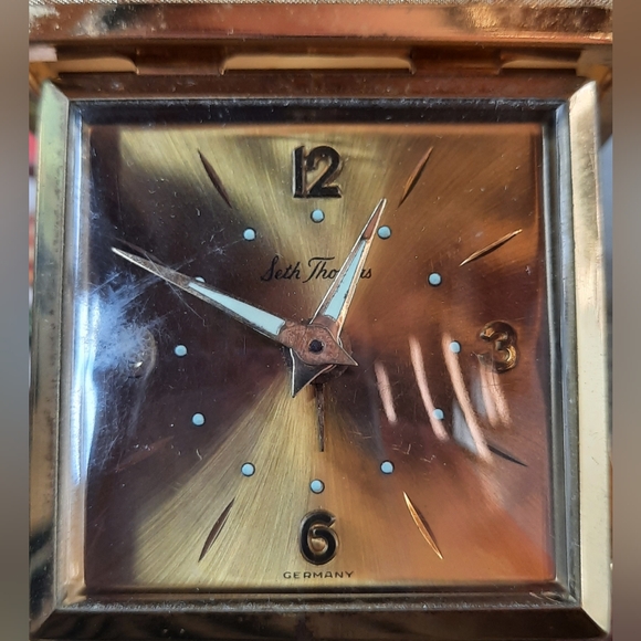 Vintage Seth Thomas Travel Alarm Clock Manual Wind Gold Hard Case Germany - Picture 14 of 16